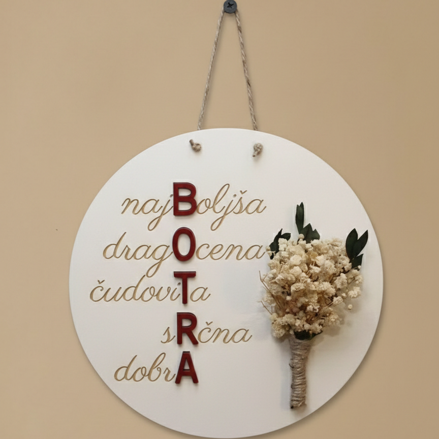 Spominska tablica za botra - s suhim cvetjem